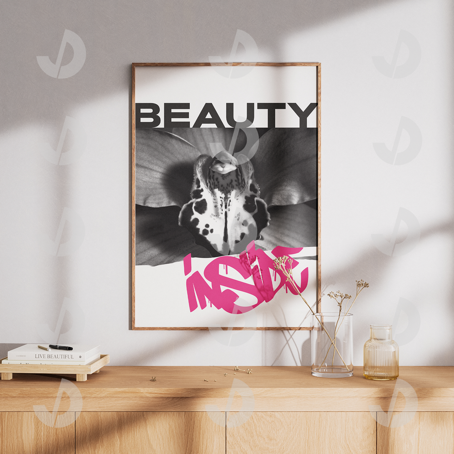 Beauty inside pink typography poster