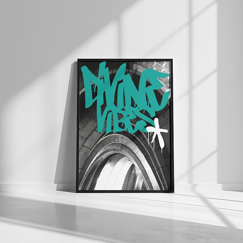 Devine Vibe Graffiti Print | Turquoise Temple Tunnel Art