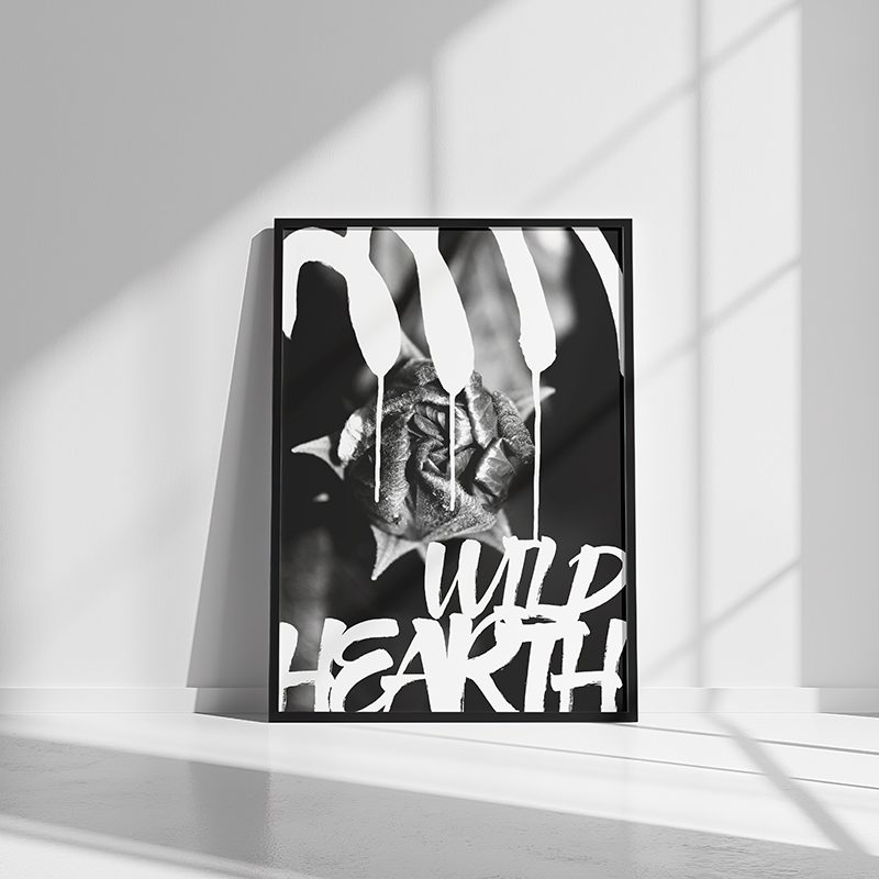 Wild Heart Graffiti Poster | Black & White Hibiscus Street Art