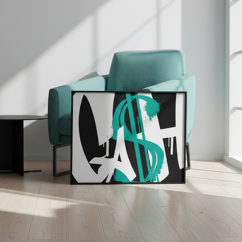 Cash Graffiti Art Print | Turquoise Dollar Sign Art